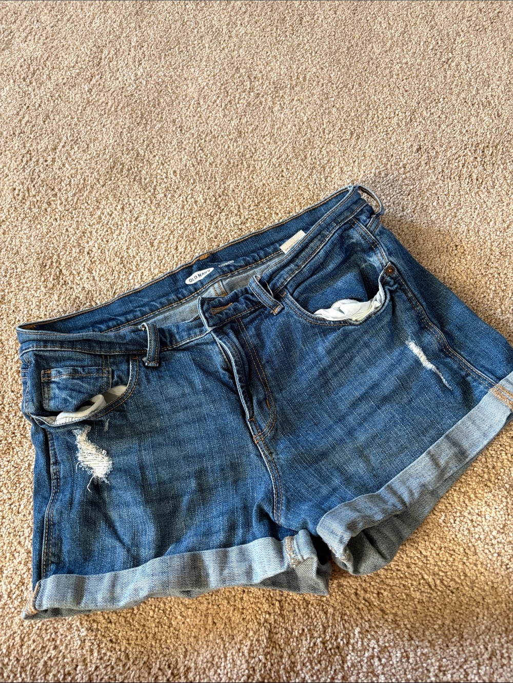 Old Navy Medium Blue Distressed Cuffed Denim Boyfriend Shorts